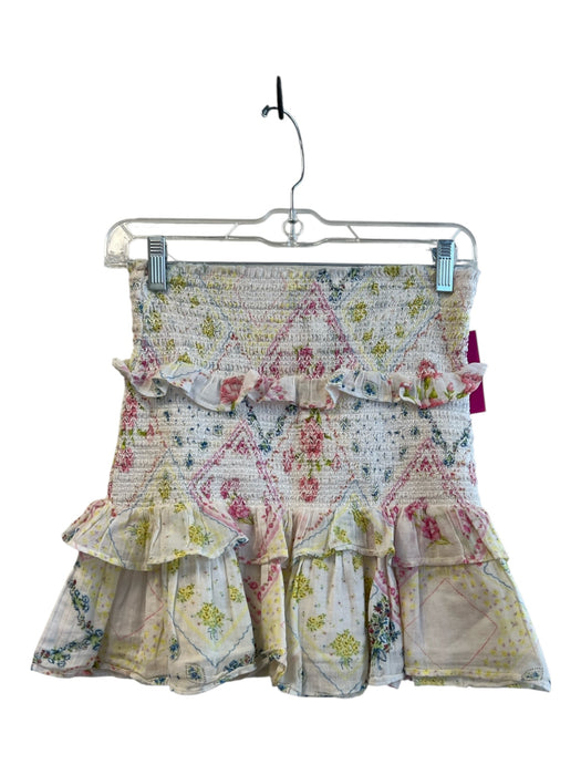 Love Shack Fancy Size S White & Multi Cotton Ruffle Shirred Mini Skirt White & Multi / S