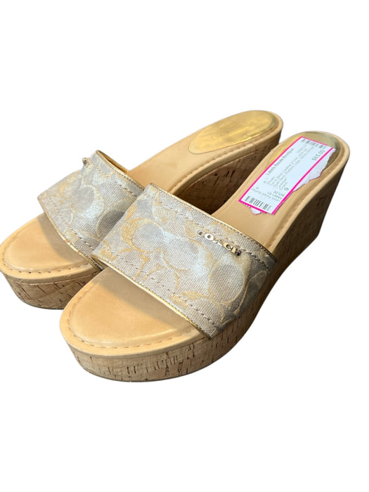 Coach Shoe Size 9 Tan & Silver Leather & Cork open toe Open Back Platform Shoes Tan & Silver / 9