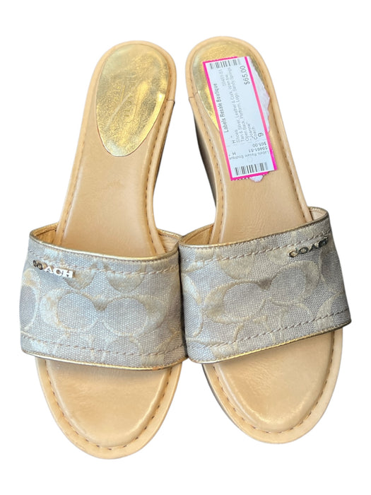 Coach Shoe Size 9 Tan & Silver Leather & Cork open toe Open Back Platform Shoes Tan & Silver / 9