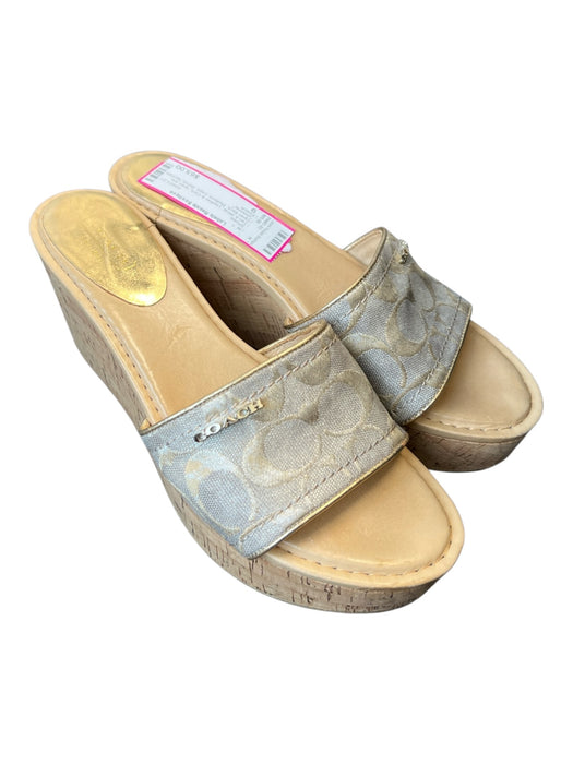 Coach Shoe Size 9 Tan & Silver Leather & Cork open toe Open Back Platform Shoes Tan & Silver / 9