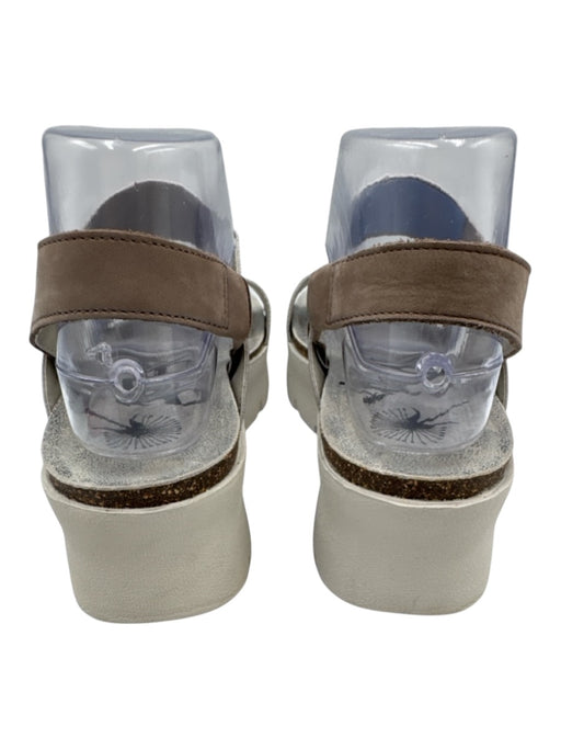 OTBT Shoe Size 8 Silver & White Leather Velcro Strap Slingback Platform Sandals Silver & White / 8