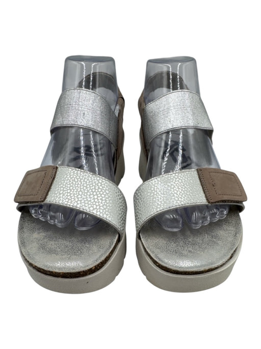 OTBT Shoe Size 8 Silver & White Leather Velcro Strap Slingback Platform Sandals Silver & White / 8