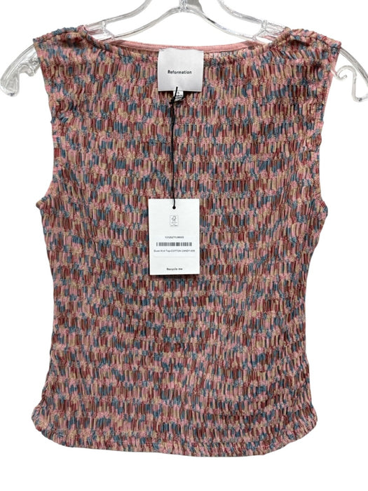 Reformation Size S Pink, Blue, Multi Polyethylene Sleeveless Knit Textured Top Pink, Blue, Multi / S
