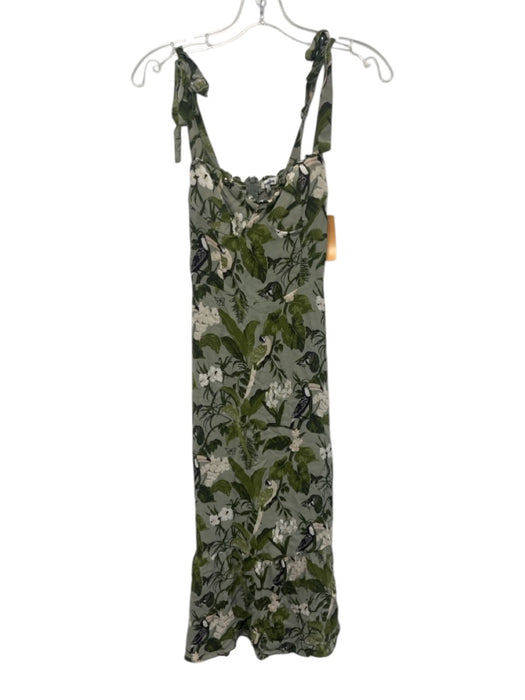 Reformation Size 6 Blue, Green, White Viscose Sleeveless Floral Midi Dress Blue, Green, White / 6