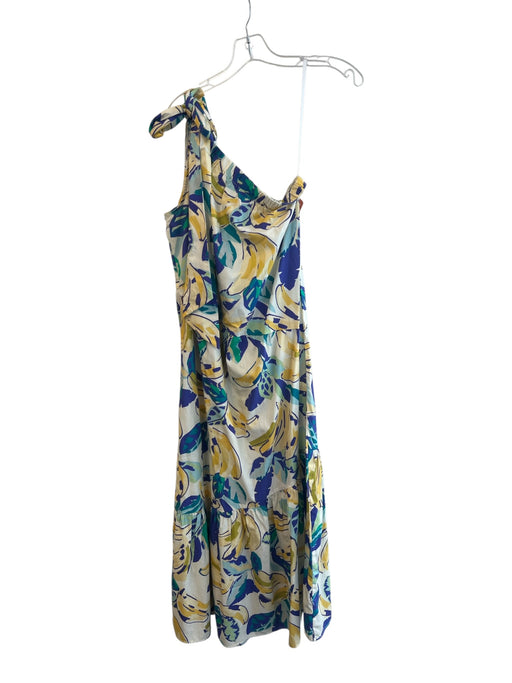By Anthropologie Size S Blue & Yellow Cotton One Shoulder tie strap Dress Blue & Yellow / S