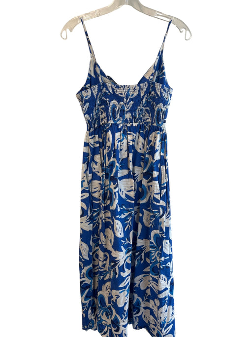 Cleobella Size S Blue & Cream Cotton V Neck Tie Front Spaghetti Strap Dress Blue & Cream / S