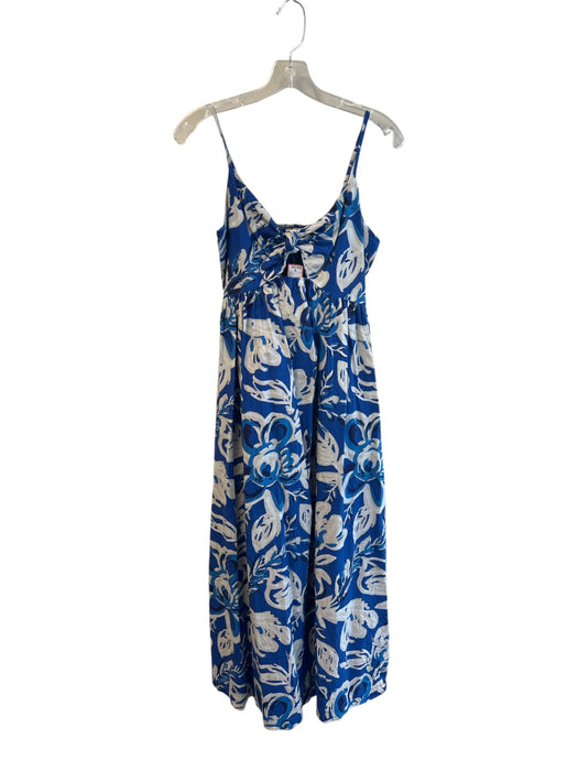 Cleobella Size S Blue & Cream Cotton V Neck Tie Front Spaghetti Strap Dress Blue & Cream / S