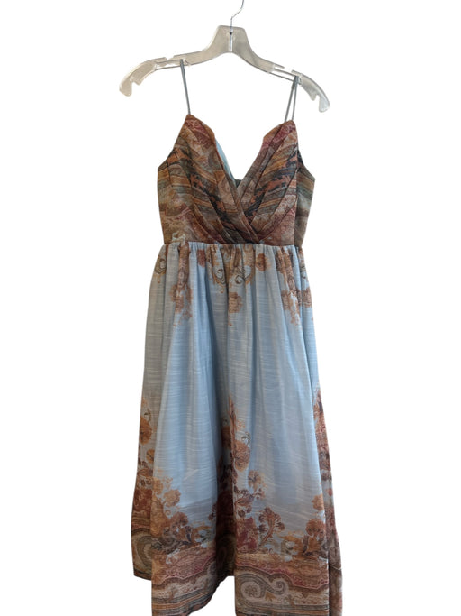 No Brand Size M Blue & Multi Polyester Blend V Neck Pleated Detail Dress Blue & Multi / M