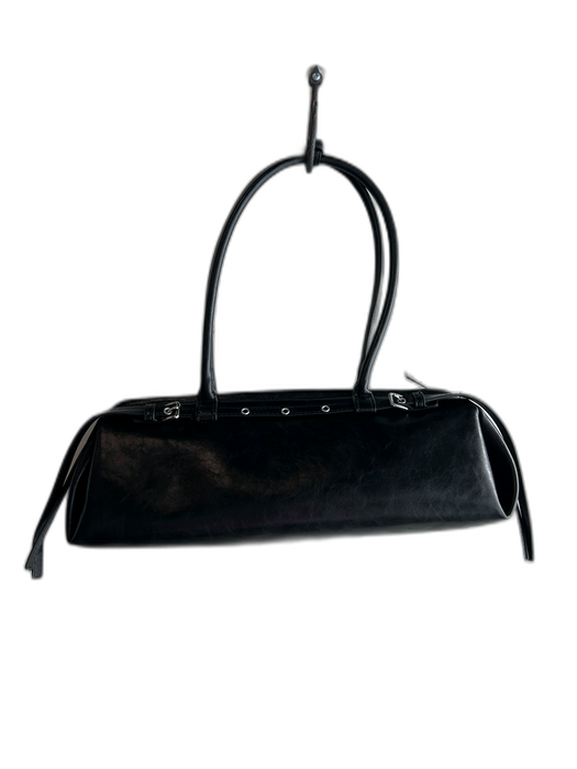 House of Harlow Black Vegan Leather 2 Handles Shoulder Bag silver hardware Bag Black / Medium