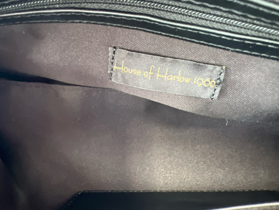 House of Harlow Black Vegan Leather 2 Handles Shoulder Bag silver hardware Bag