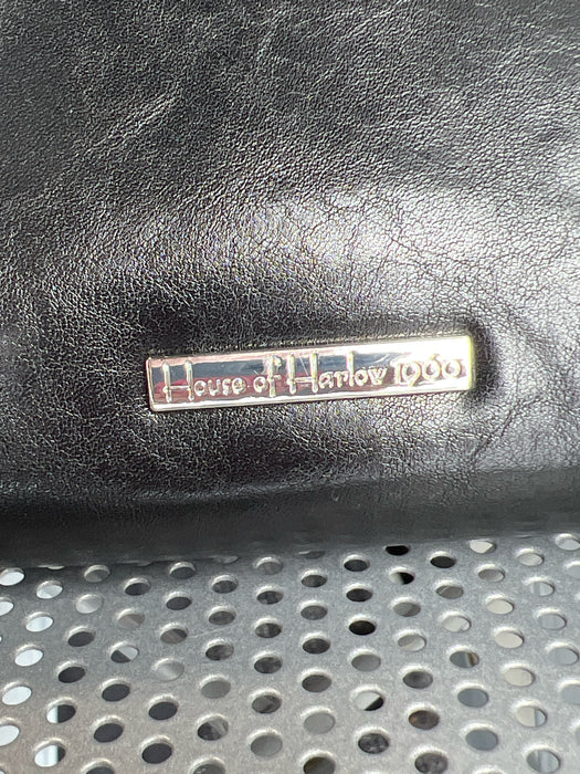 House of Harlow Black Vegan Leather 2 Handles Shoulder Bag silver hardware Bag