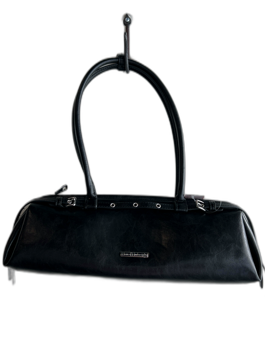 House of Harlow Black Vegan Leather 2 Handles Shoulder Bag silver hardware Bag Black / Medium