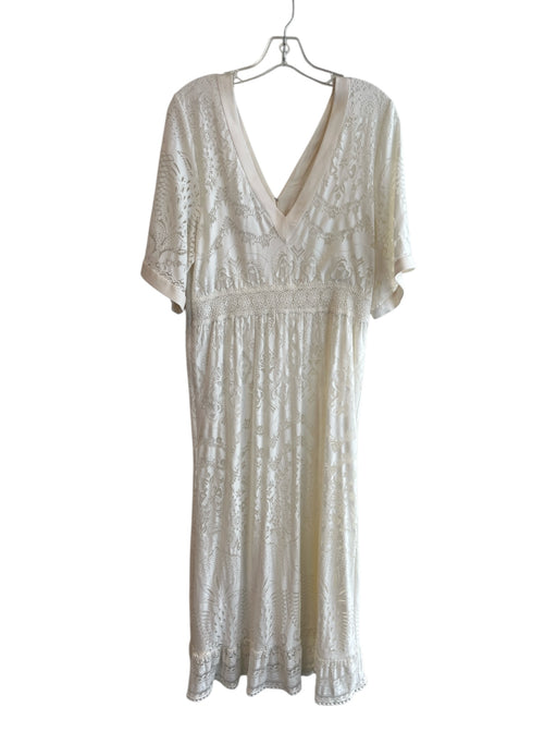Farm Rio Size Est L Off White Viscose V Neck & Back Floral Print Dress Off White / Est L