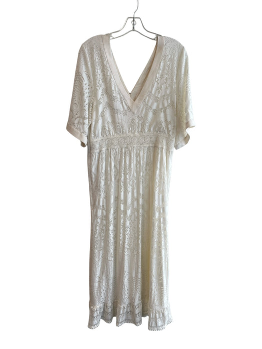 Farm Rio Size Est L Off White Viscose V Neck & Back Floral Print Dress Off White / Est L