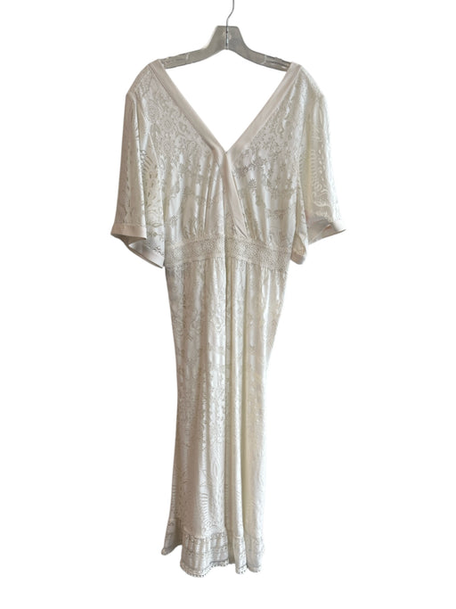 Farm Rio Size Est L Off White Viscose V Neck & Back Floral Print Dress Off White / Est L