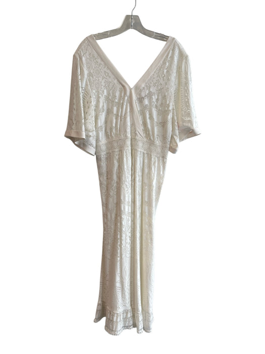 Farm Rio Size Est L Off White Viscose V Neck & Back Floral Print Dress Off White / Est L