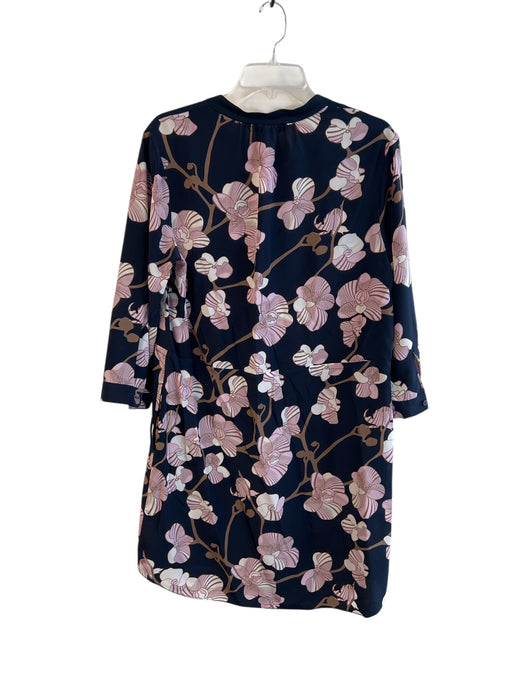 Diane Von Furstenberg Size 12 Blue & Pink Silk Long Sleeve Floral V Neck Dress Blue & Pink / 12