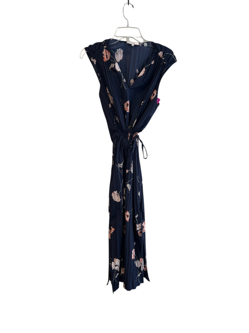 Vince Size L Navy Blue Polyester Sleeveless Floral Print V Neck Pleats Dress Navy Blue / L