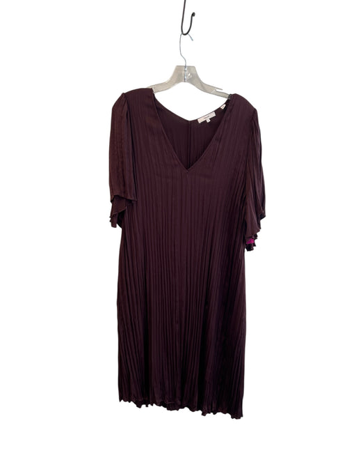 Vince Size L Purple Polyester Short Sleeve solid color V Neck Dress Purple / L