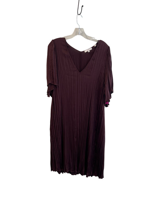 Vince Size L Purple Polyester Short Sleeve solid color V Neck Dress Purple / L