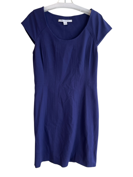 Diane Von Furstenberg Size 14 Navy Viscose Blend Jersey Cap Sleeve Sheath Dress Navy / 14