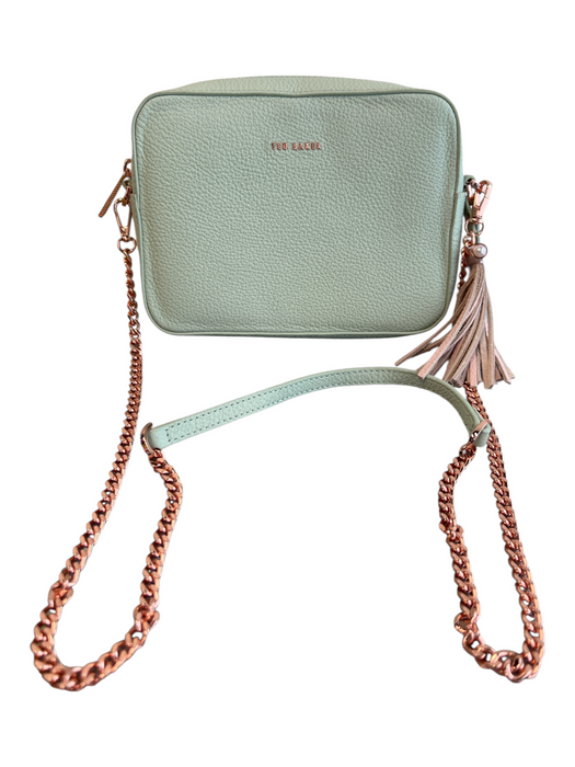 Ted Baker Green Leather Pebbled Rectangle chain link strap Purse Green