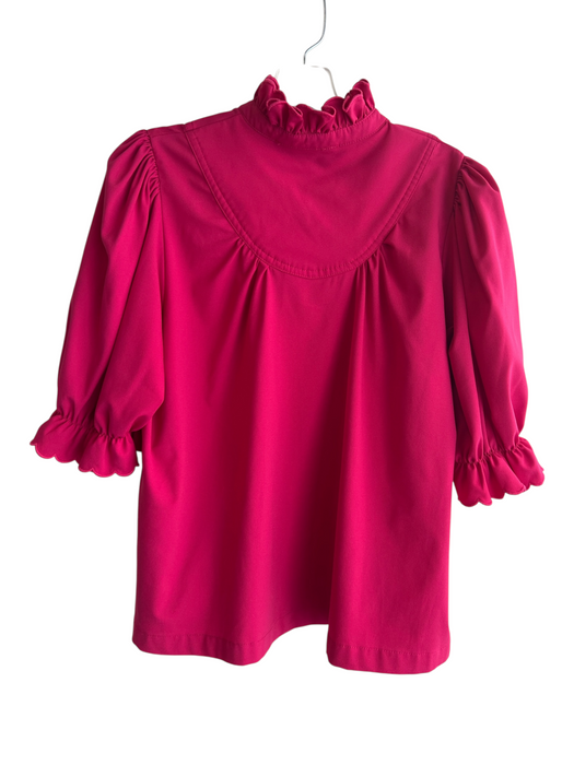Pomander Place Size L Pink Polyester 3/4 Sleeve Ruffle Detail 3/4 Button Top Pink / L