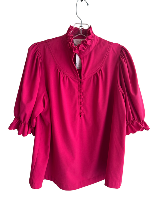 Pomander Place Size L Pink Polyester 3/4 Sleeve Ruffle Detail 3/4 Button Top Pink / L