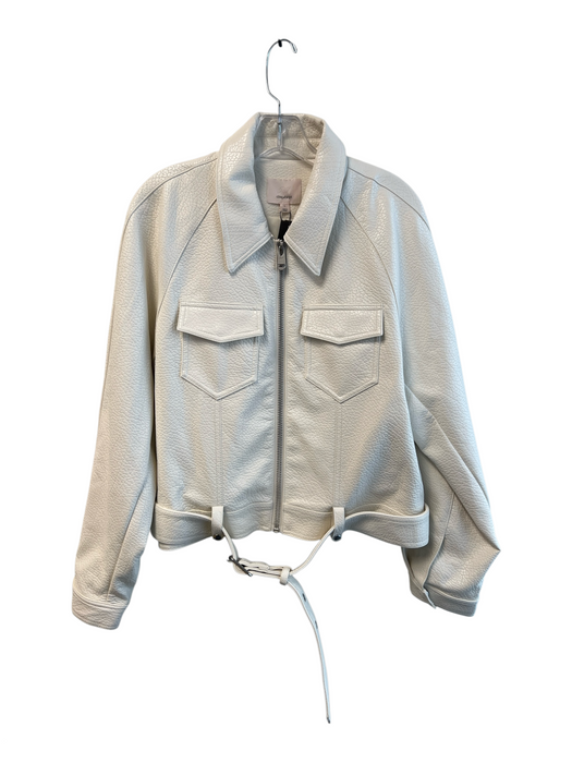 Cinq a Sept Size L White Viscose Silver Hardware Belt Chest Pockets Jacket White / L