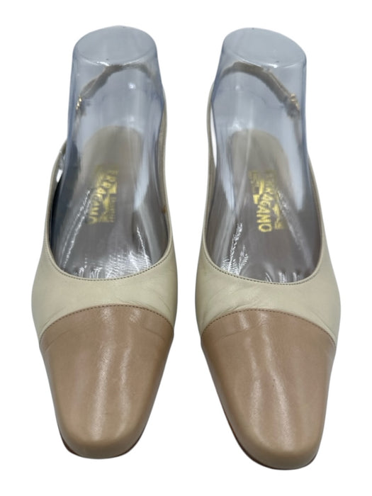Salvatore Ferragamo Shoe Size 8.5 Cream White & Beige Leather Upper Slingbacks Cream White & Beige / 8.5