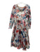 Marchesa Notte Size 10 White, Pink, Multi Polyester Long Sleeve Midi Dress White, Pink, Multi / 10