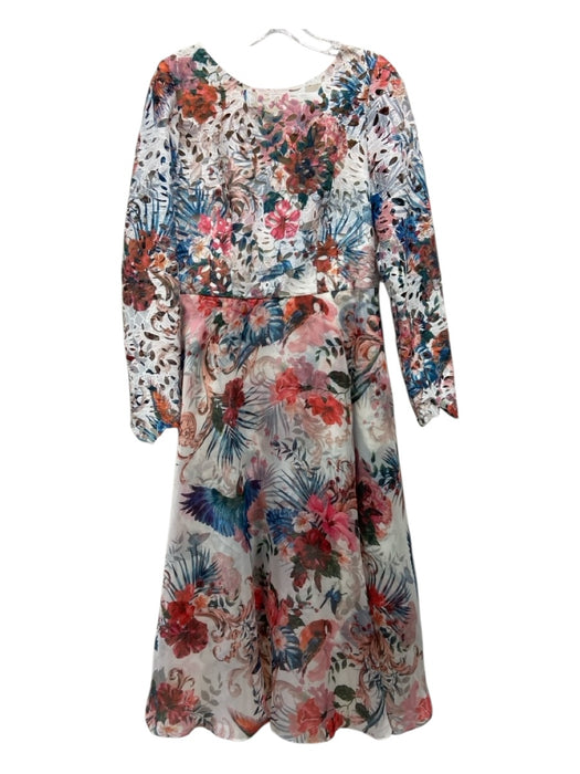 Marchesa Notte Size 10 White, Pink, Multi Polyester Long Sleeve Midi Dress White, Pink, Multi / 10