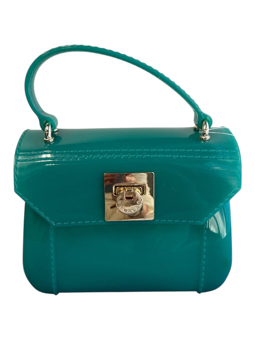 Furla Turquiose Rubber Hand & Shoulder Bag Square Gold Hardware Purse Turquiose / Small