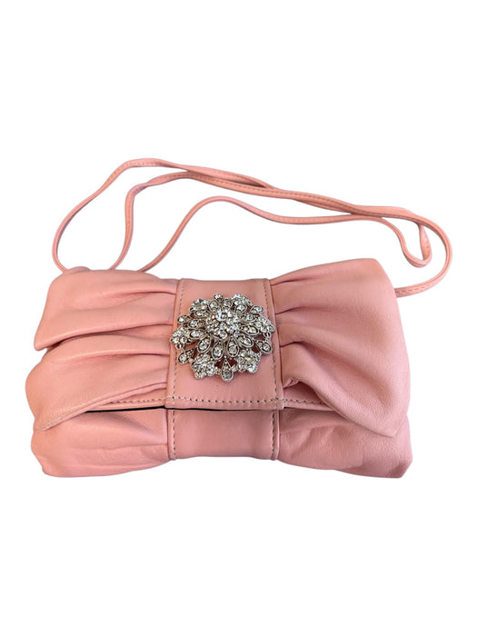 Pink Moon Pink Leather Silver Detail Bow Detail Magnetic Close Clutch Clutch Pink