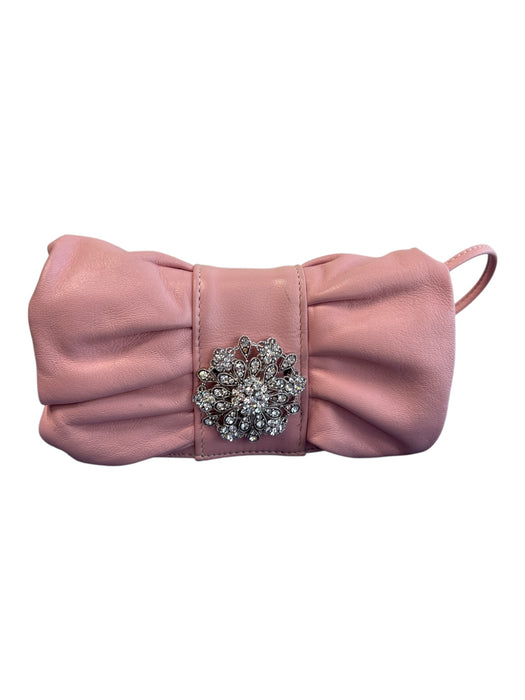Pink Moon Pink Leather Silver Detail Bow Detail Magnetic Close Clutch Clutch Pink