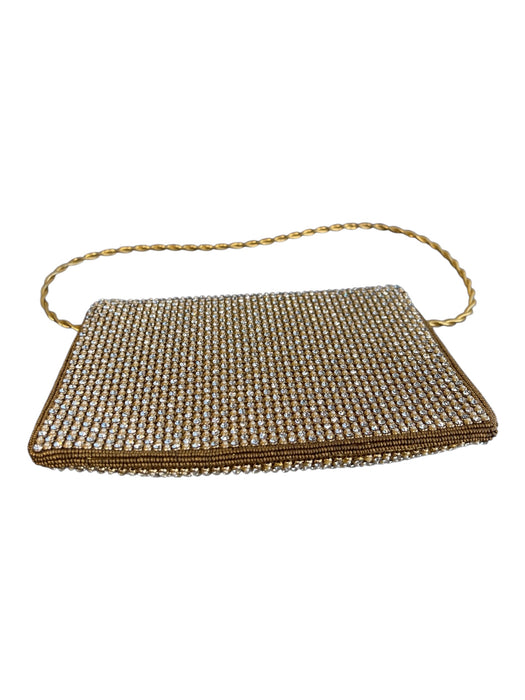 Stuart Weitzman Gold Beaded Square Flap Magnetic Close Clutch Clutch Gold