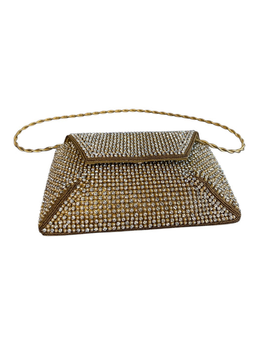 Stuart Weitzman Gold Beaded Square Flap Magnetic Close Clutch Clutch Gold