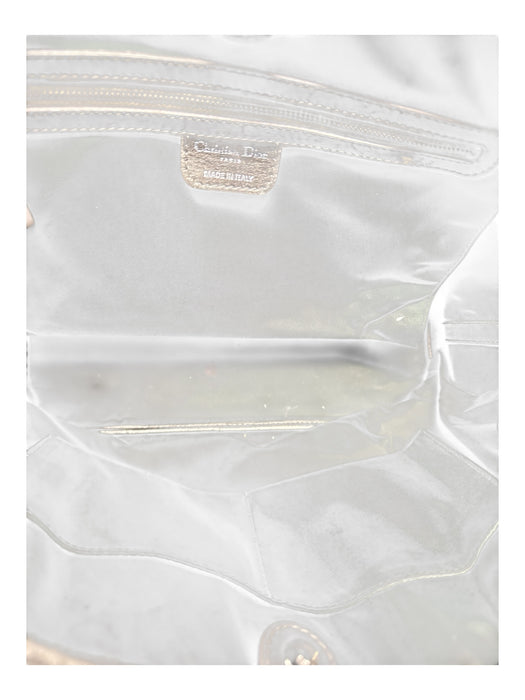 Christian Dior Gunmetal Coated Canvas Leather trim Quilted Logo Charm Tote Bag Gunmetal