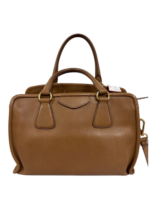 Prada Brown Calf Leather Gold Tone Hardware Internal Compartments Bag Brown
