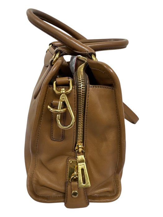 Prada Brown Calf Leather Gold Tone Hardware Internal Compartments Bag Brown