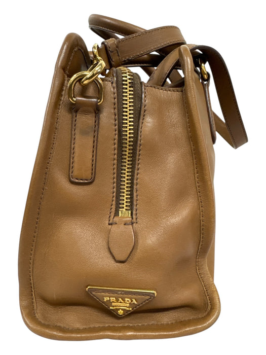 Prada Brown Calf Leather Gold Tone Hardware Internal Compartments Bag Brown