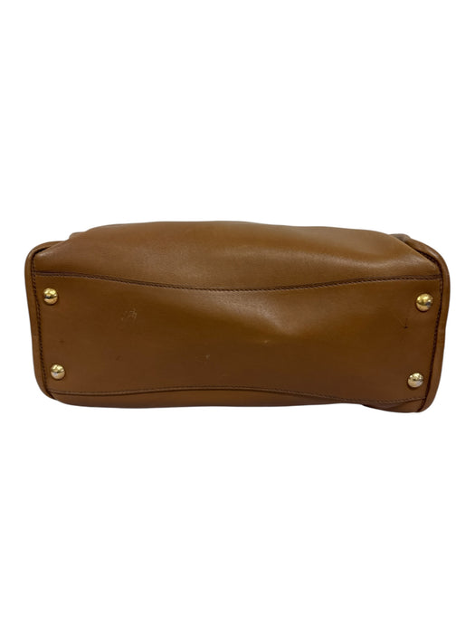 Prada Brown Calf Leather Gold Tone Hardware Internal Compartments Bag Brown