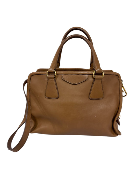 Prada Brown Calf Leather Gold Tone Hardware Internal Compartments Bag Brown