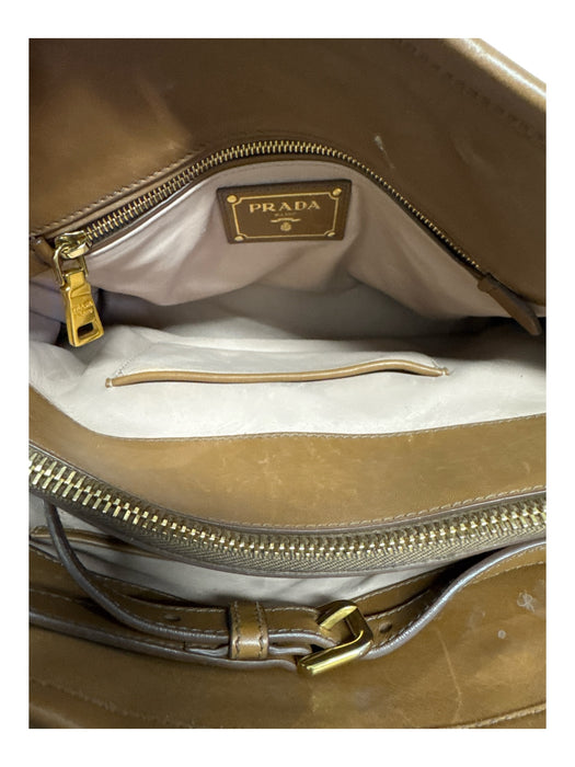 Prada Brown Calf Leather Gold Tone Hardware Internal Compartments Bag Brown