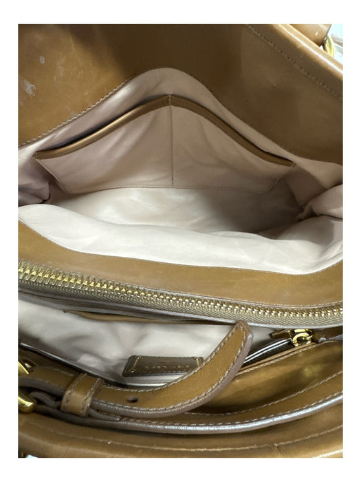 Prada Brown Calf Leather Gold Tone Hardware Internal Compartments Bag Brown