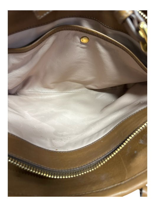 Prada Brown Calf Leather Gold Tone Hardware Internal Compartments Bag Brown