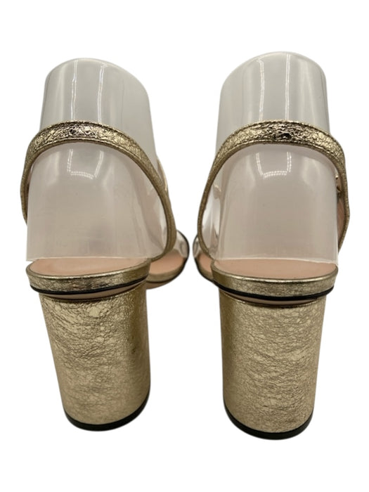 Gucci Shoe Size 39 Metallic Gold Leather Logo Buckle Block Heel Strappy Pumps Metallic Gold / 39