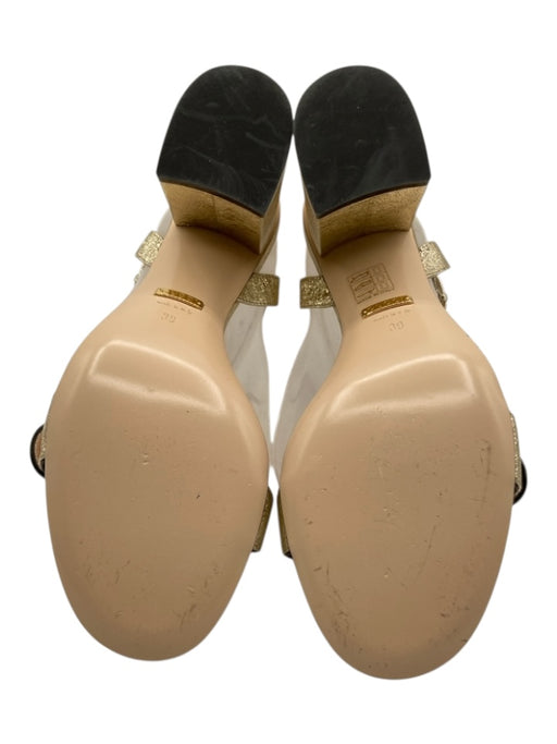 Gucci Shoe Size 39 Metallic Gold Leather Logo Buckle Block Heel Strappy Pumps Metallic Gold / 39