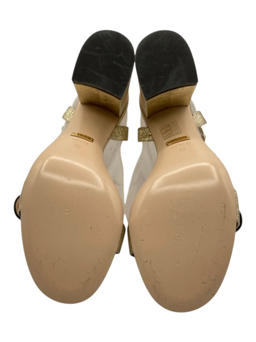 Gucci Shoe Size 39 Metallic Gold Leather Logo Buckle Block Heel Strappy Pumps Metallic Gold / 39