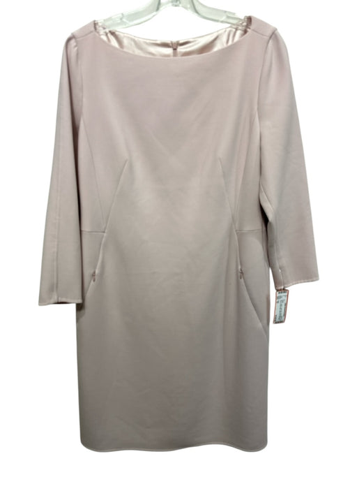 Akris Size 10 Light Pink Wool Blend 3/4 Sleeve Wide Neck Back Zip Pocketed Dress Light Pink / 10